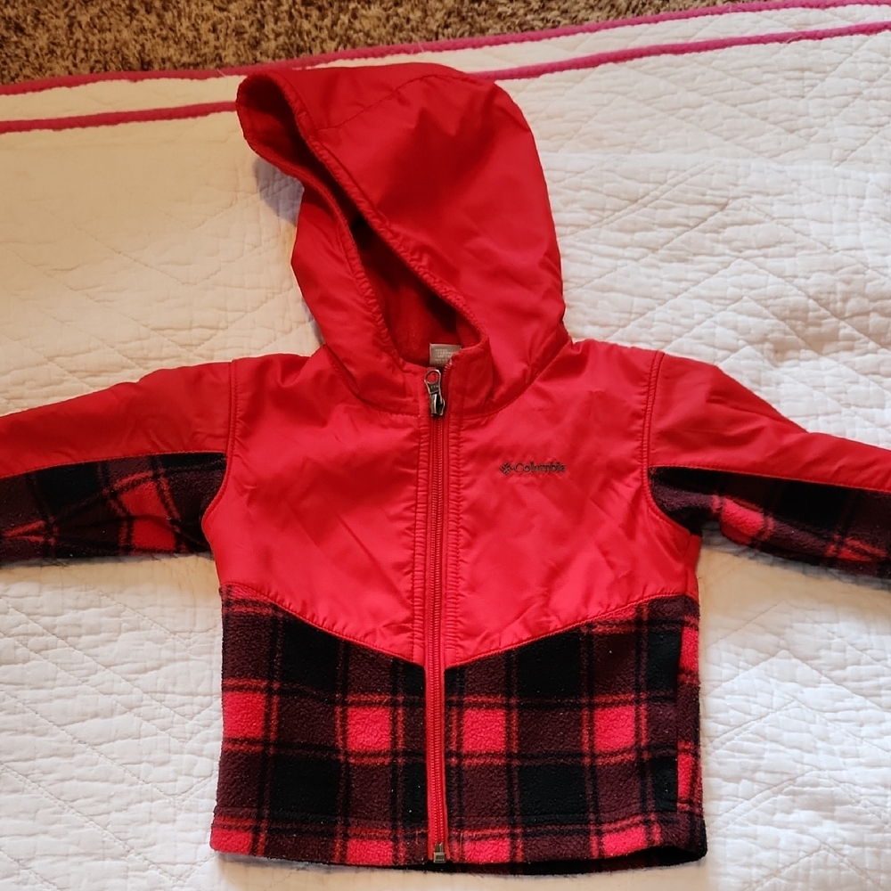 Columbia Red and Black Plaid Hooded Jacket